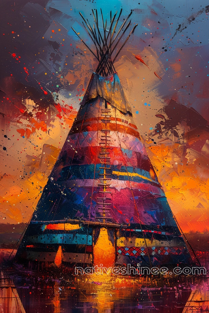 Radiant Colors of the Spirit: A Teepee at Twilight Native American Canvas