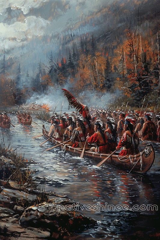 Warriors of the Rapids: Defending Their Territory Native American Canvas