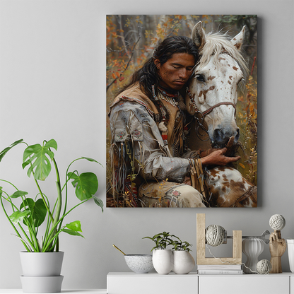 The Warrior's Trust in His Horse Native American Canvas