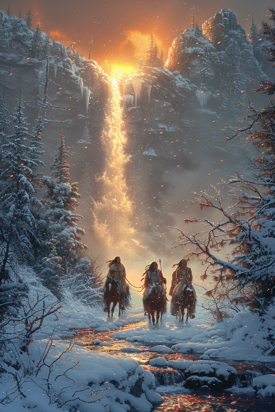 Warriors' Winter Journey Native American Canvas