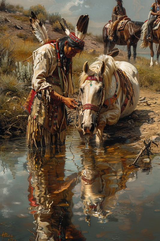 Quenching the Thirst of the Wild Native American Canvas