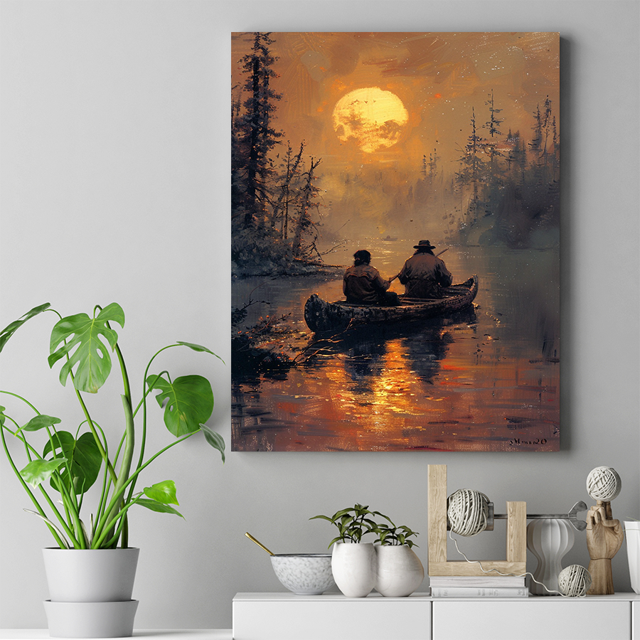 Silent Voyage: Two Souls and the Moon Native American Canvas