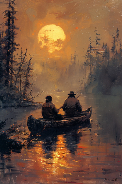 Silent Voyage: Two Souls and the Moon Native American Canvas