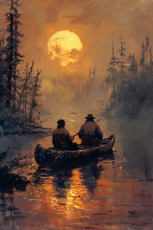 Silent Voyage: Two Souls and the Moon Native American Canvas