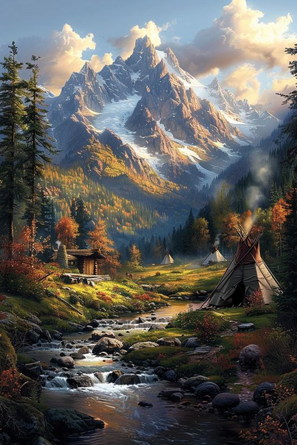 Peaceful Stream in the Heart of Nature Native American Canvas