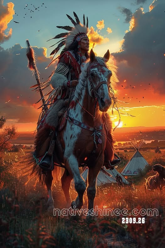 Warrior at Sunset: Guardian of the Plains Canvas