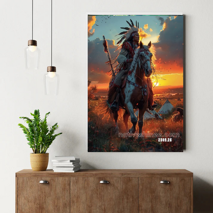 Warrior at Sunset: Guardian of the Plains Canvas