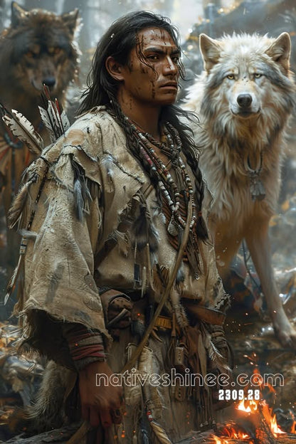 The Warrior and the Wolf: Spirits of the Fire Canvas