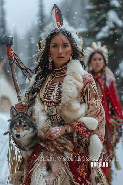 Daughter of the Wolf: Strength in Winter Canvas