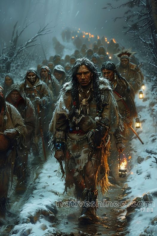 The Silent March of Resilience  - Native American Canvas