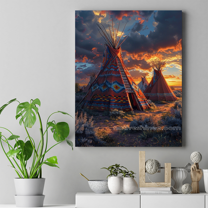 Evening Glow on Sacred Land Native American Teepee Canvas