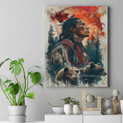 Warrior's Connection to Nature Native American Canvas