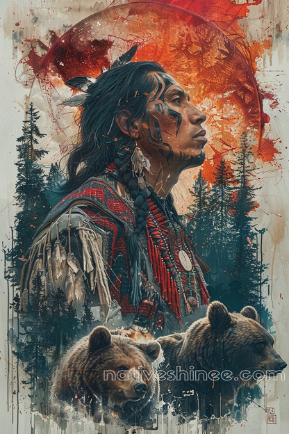 Warrior's Connection to Nature Native American Canvas