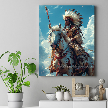 Horse and Warrior: Guardians of the Sky Native American Canvas