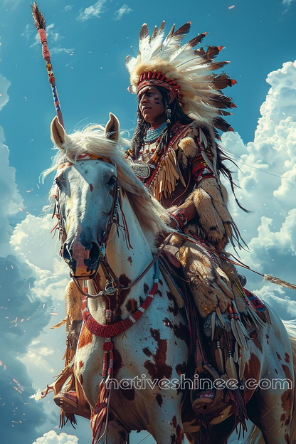 Horse and Warrior: Guardians of the Sky Native American Canvas