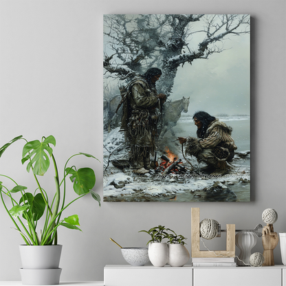 Winter's Embrace: Native Brotherhood Native American Canvas