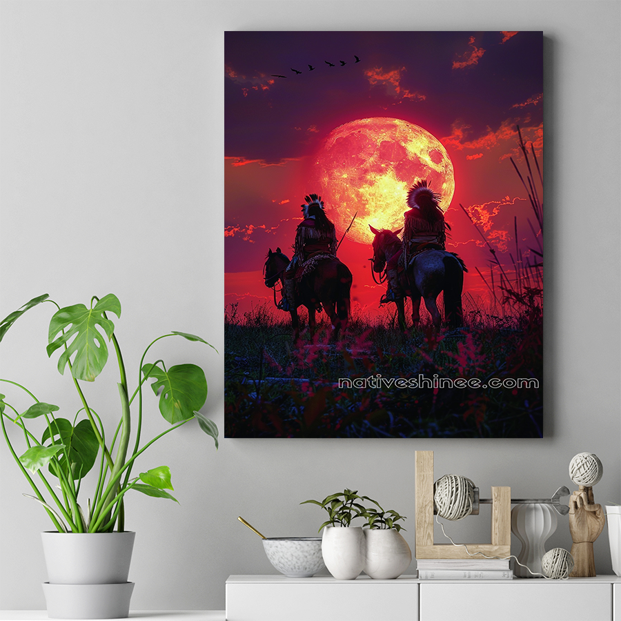 Warriors Under the Blood Moon Native American Canvas