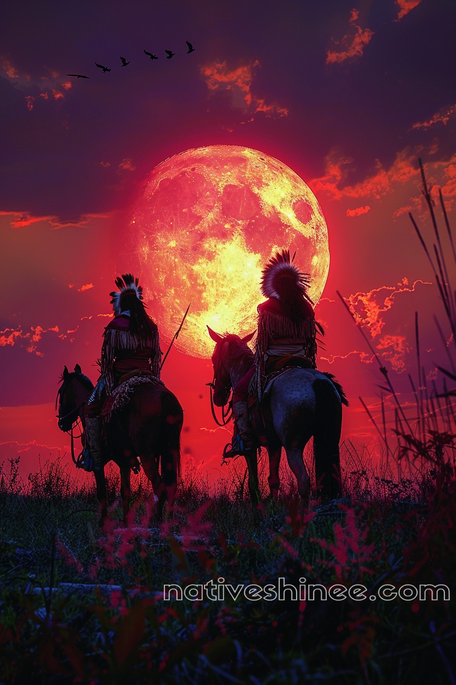 Warriors Under the Blood Moon Native American Canvas