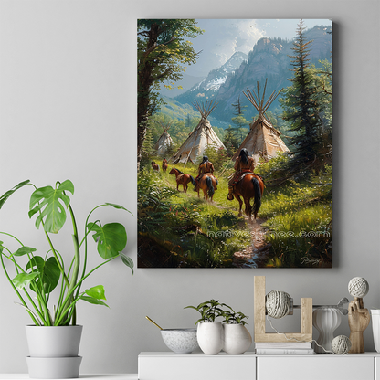 Return to the Mountain Village Native American Canvas