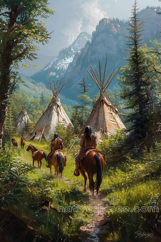 Return to the Mountain Village Native American Canvas