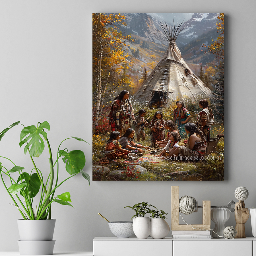 Storytelling and Wisdom in Nature's Heart Native American Canvas