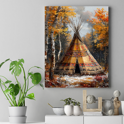 Teepee Nestled in the Birch Forest Native American Canvas