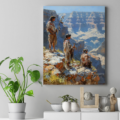 Young Warriors Overlooking the Vast Canyon Native American Canvas