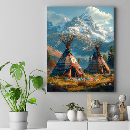 Native Couple Teepees Camp Native American Canvas