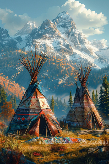 Native Couple Teepees Camp Native American Canvas