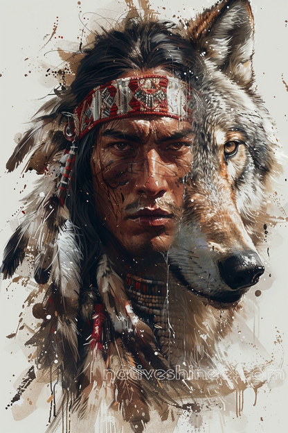 Warrior and Wolf: Spirit Bond Native American Canvas