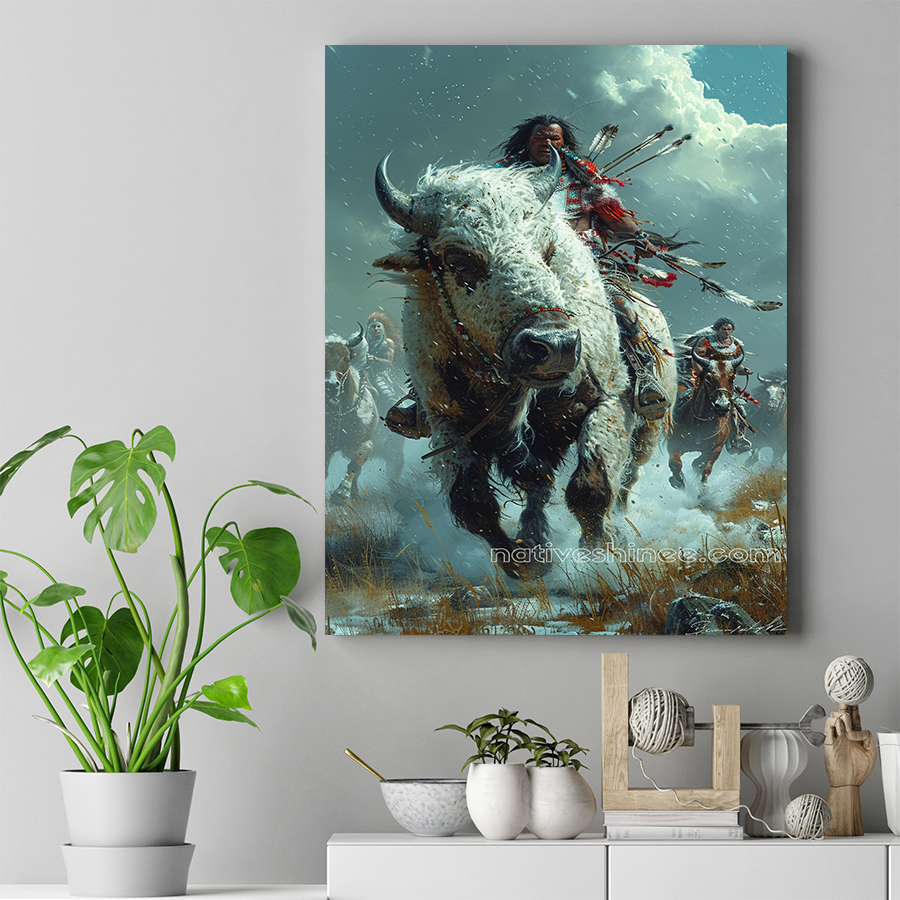 Riding the Mighty White Buffalo Native American Canvas