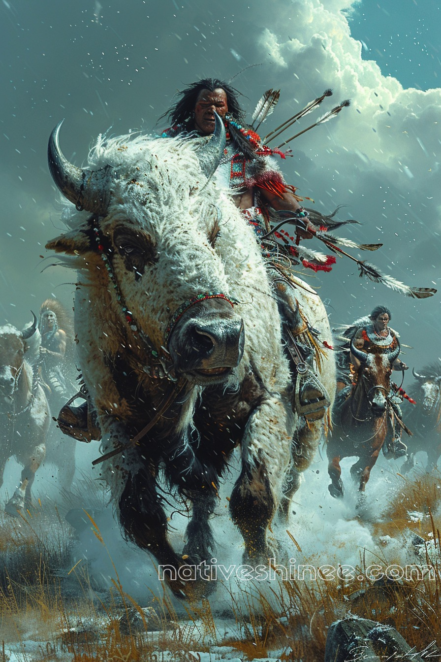 Riding the Mighty White Buffalo Native American Canvas