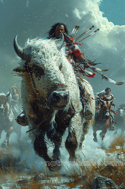 Riding the Mighty White Buffalo Native American Canvas