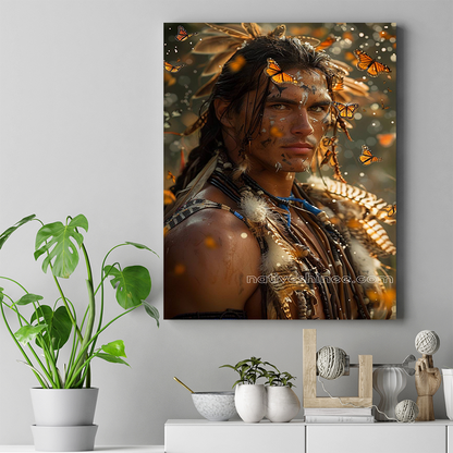 A Warrior with Butterflies Native American Canvas