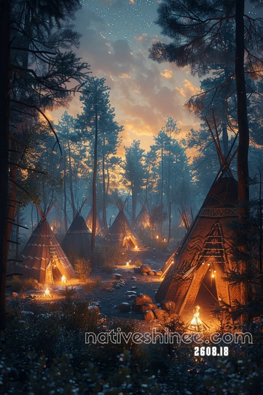 Twilight Teepee Village Canvas