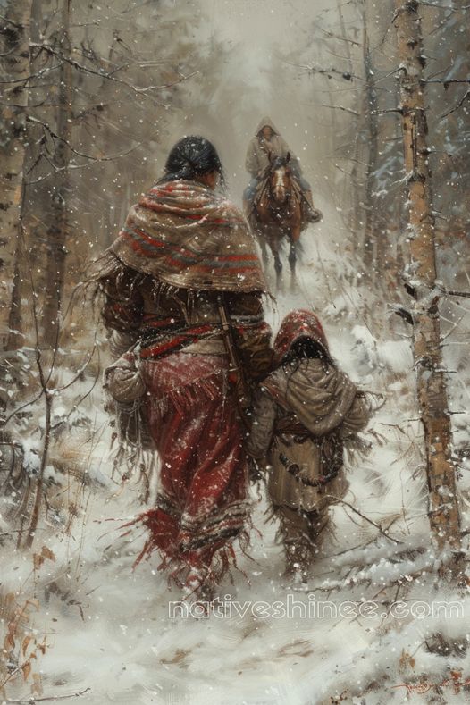 Journey Through Winter's Embrace Native American Canvas VA