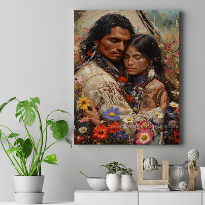 Love Blossoms in Nature's Arms Native American Canvas