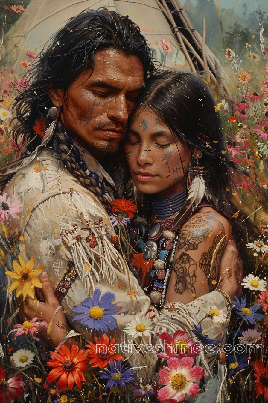 Love Blossoms in Nature's Arms Native American Canvas