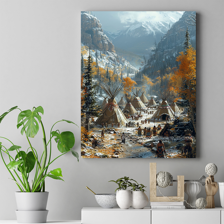 Life in the Valley of Teepees Native American Canvas