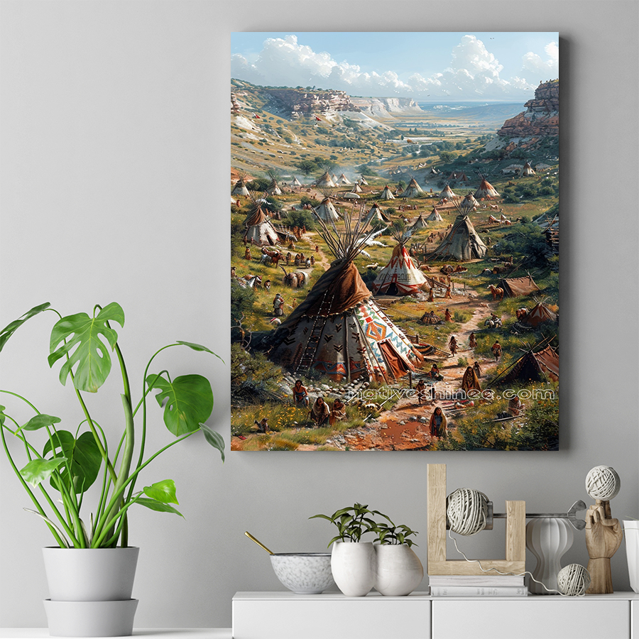 Vibrant Valley Life Native American Canvas