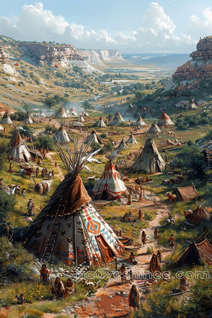 Vibrant Valley Life Native American Canvas