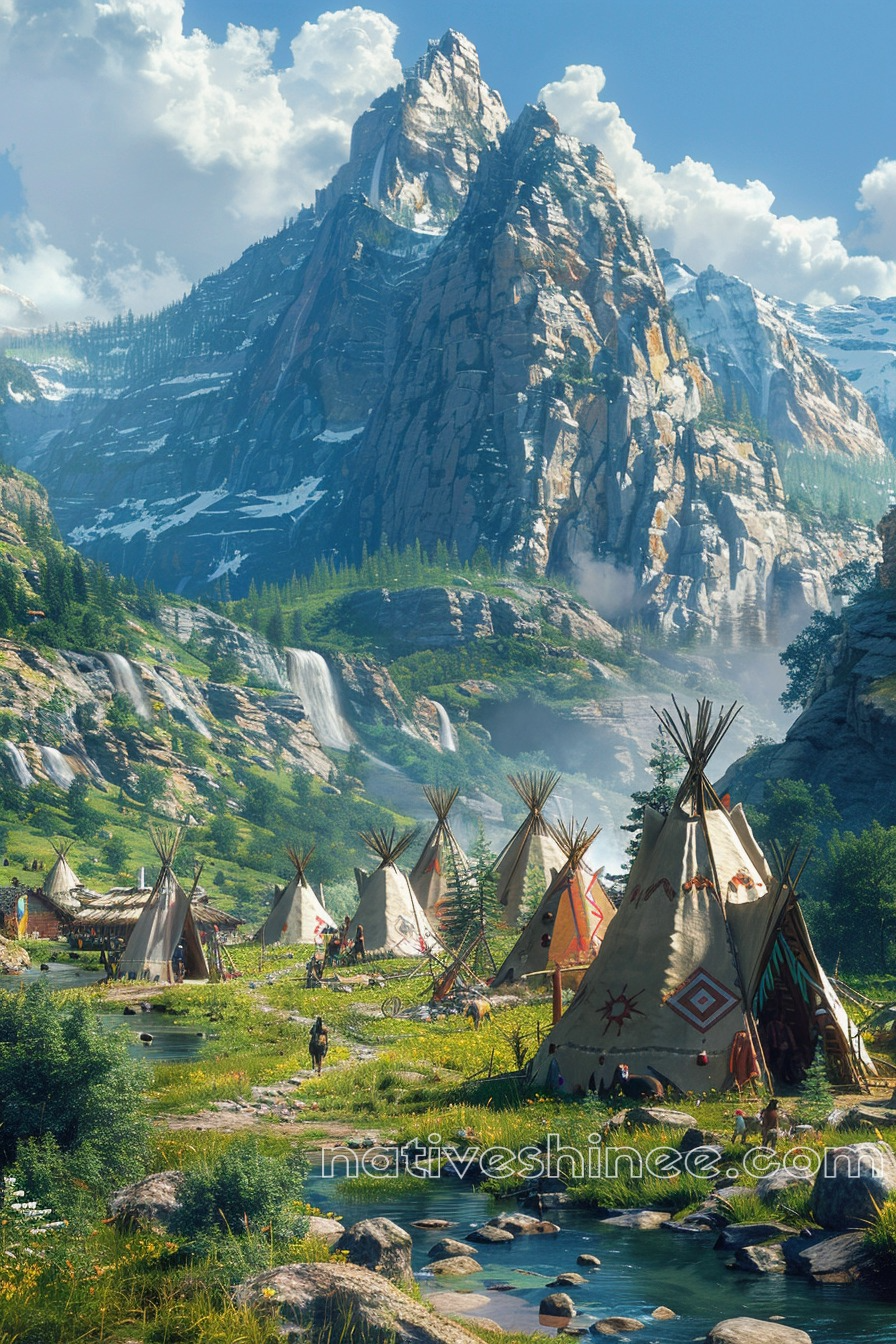 Teepees by the Cascading Falls Native American Canvas