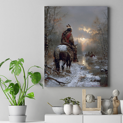 Twilight Ride Through the Winter Forest Native American Canvas