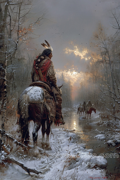 Twilight Ride Through the Winter Forest Native American Canvas