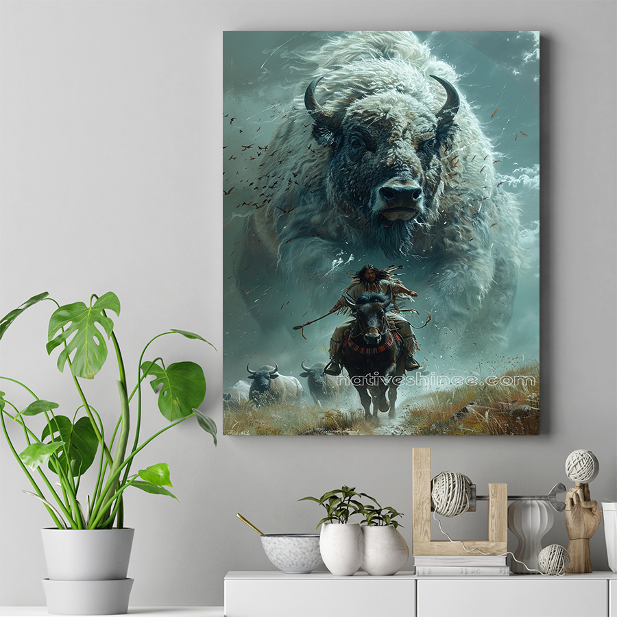 Rider and the Majestic Bison Native American Canvas