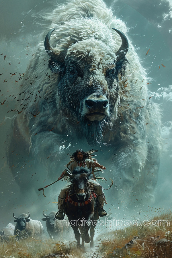 Native Bison Rodeo Rider and the Majestic Bison Native American Canvas – NativeShinee