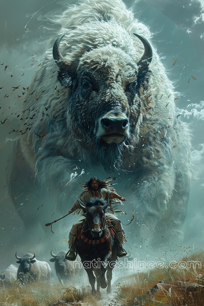 Rider and the Majestic Bison Native American Canvas