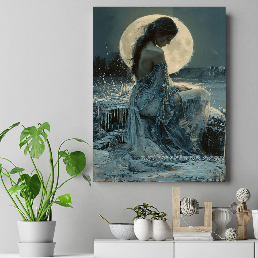 Ethereal Beauty in Moonlight Native American Canvas