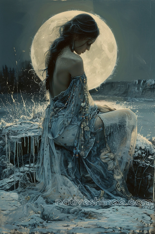 Ethereal Beauty in Moonlight Native American Canvas