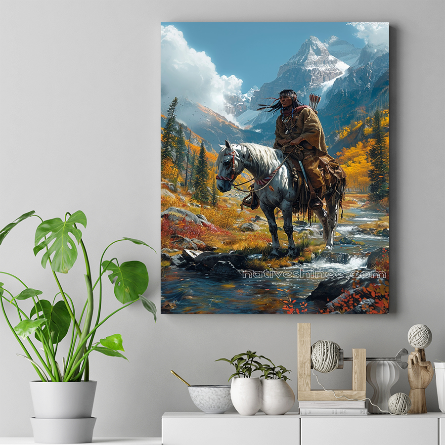 Native Hunter in Mountain Majesty Native American Canvas